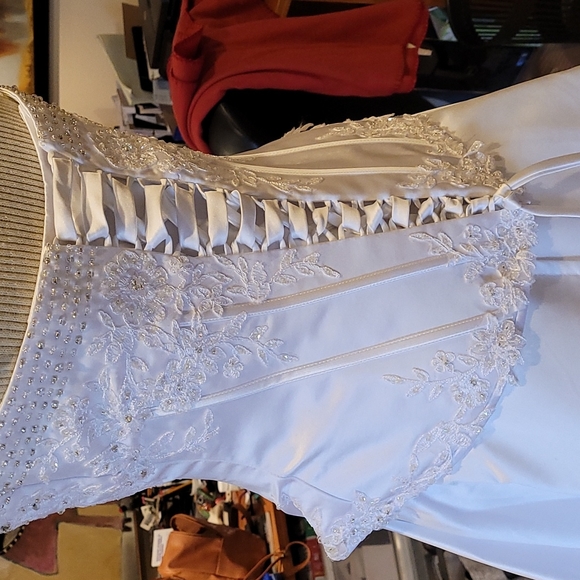 Wedding dress full chapel train 4 pcs beaded applique embroidery strapless - Picture 11 of 17